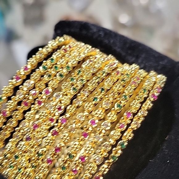 12 pcs Bangle Set Gold Diamond Rubby Multi Emeralds Stone Bollywood Luxury Style - Picture 1 of 6